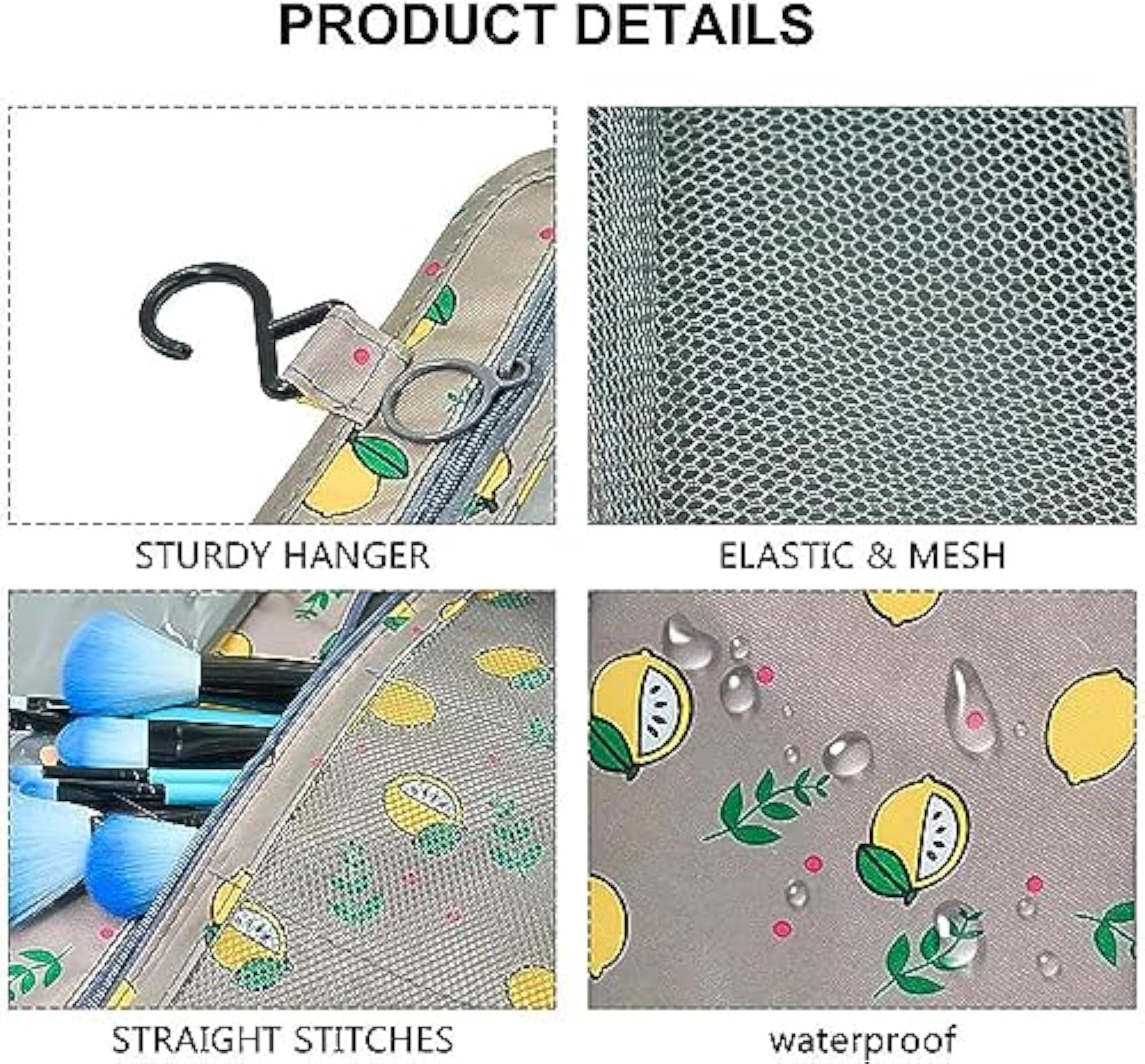 Hanging Travel Toiletry Bag Organizer for Women, Grey Lime